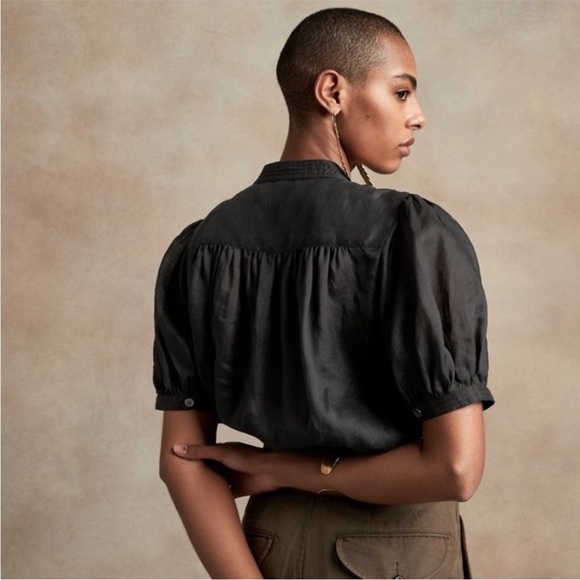 NWT! Banana Republic Black Ramie Short Sleeve Blouse - Size Large💛 - Picture 4 of 6